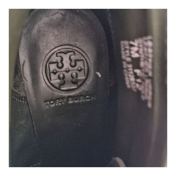 Tory Burch Viki Lace Up Wedge Ankle Boots GreyLeather Suede Gold Logo Womens 7 - Picture 10 of 12